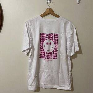 White Graphic Tee with Pink Print